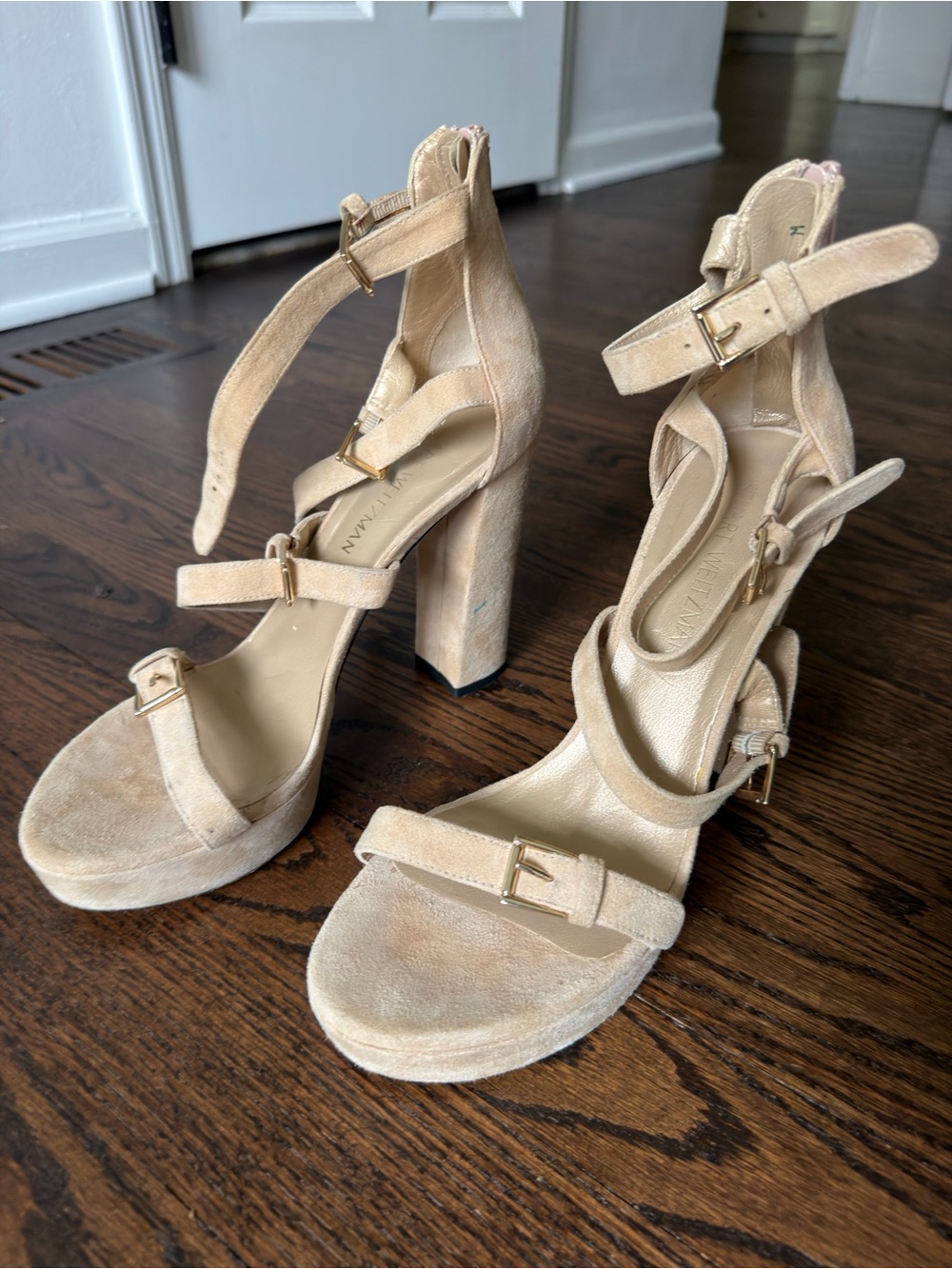 Stuart Weitzman Suede Heel Sandals with Ankle Straps
